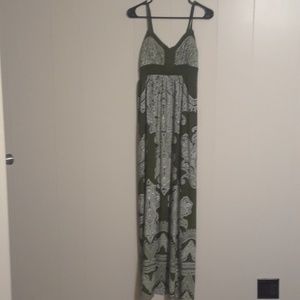 Olive green, with white detail, light weight dress